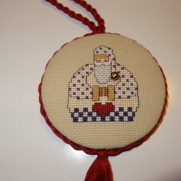 Old World Santa Christmas Tasseled ornament Finished Cross Stitched 6" New - Picture 1 of 5
